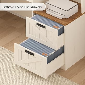 63 Farmhouse L Shaped Desk with Drawers and Printer Stand for Home Office