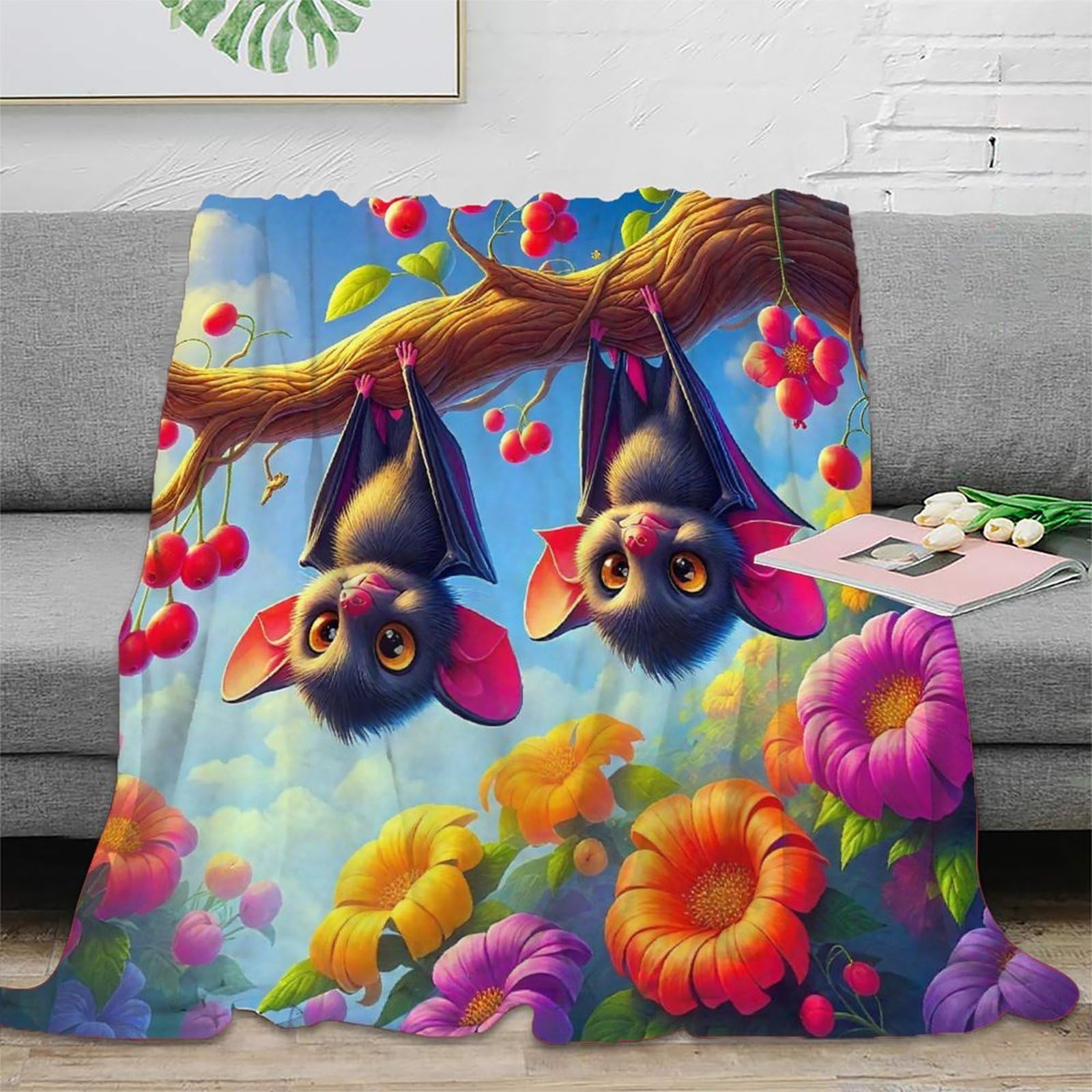 Couverture chauve-souris 3D en microfibre chaude et douce pour lit 100x130cm