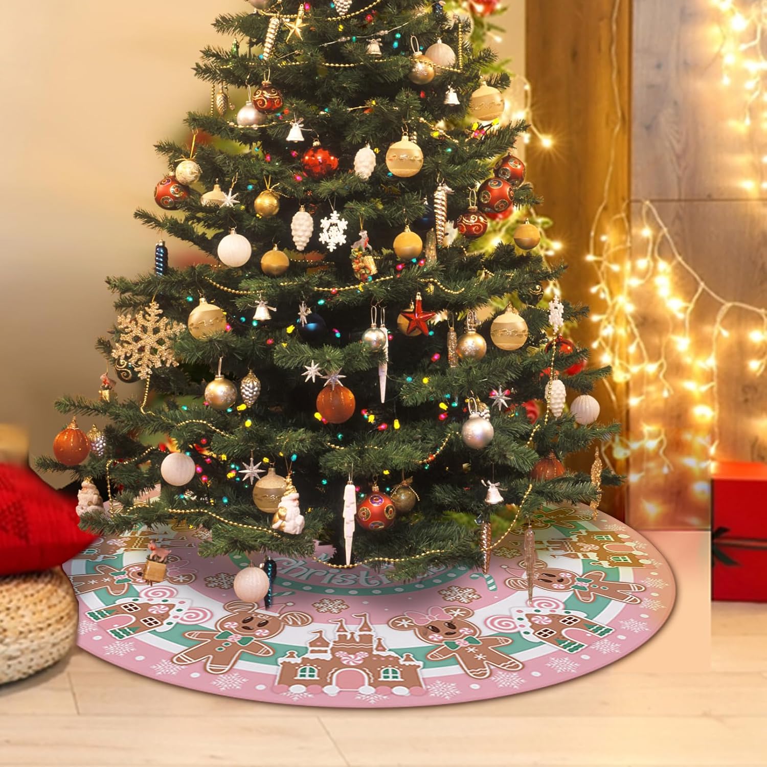 Pink Gingerbread Man Merry Christmas Tree Skirt, 48 Inches image 5