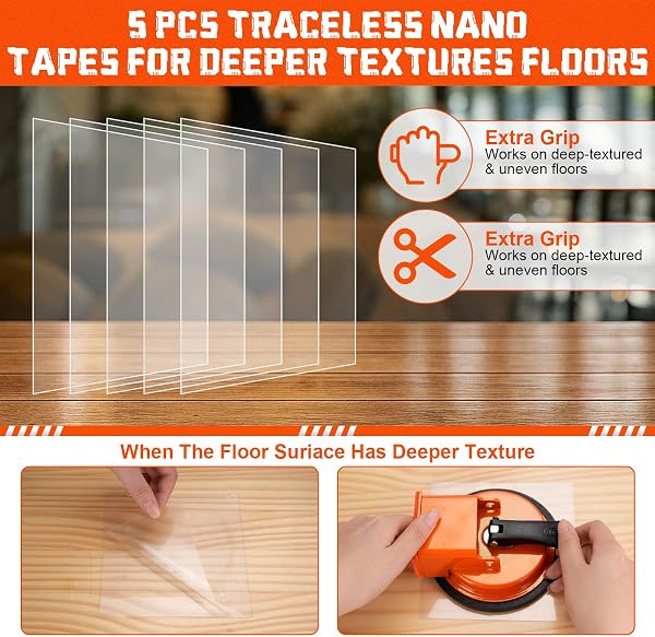 Floor Gap Fixer Tool Kit to Close Floor Gaps, Suction Cup Gap Puller with 5 Reusable Sticky Pads & Rubber Mallet, Heavy Duty Repair Tool, Laminate Flooring Tools, Vinyl Floor Repair Kit, Gap Tool - 5
