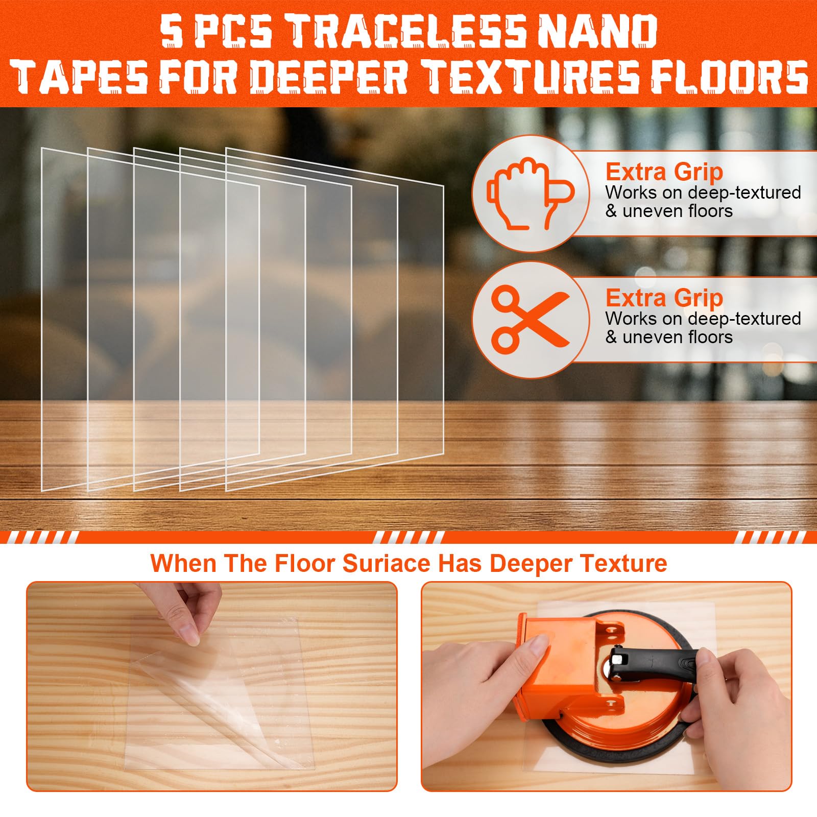 Floor Gap Fixer Tool Kit to Close Floor Gaps, Suction Cup Gap Puller with 5 Reusable Sticky Pads & Rubber Mallet, Heavy Duty Repair Tool, Laminate Flooring Tools, Vinyl Floor Repair Kit, Gap Tool — view 5
