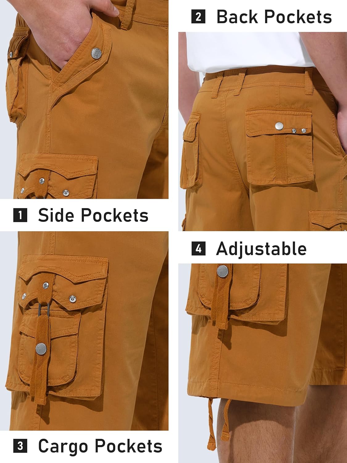 Mens Cargo Shorts Casual Shorts Hiking Shorts Below Knee Relaxed Fit Multi Pockets Running Joggers Outdoor Mens Shorts - Image 5