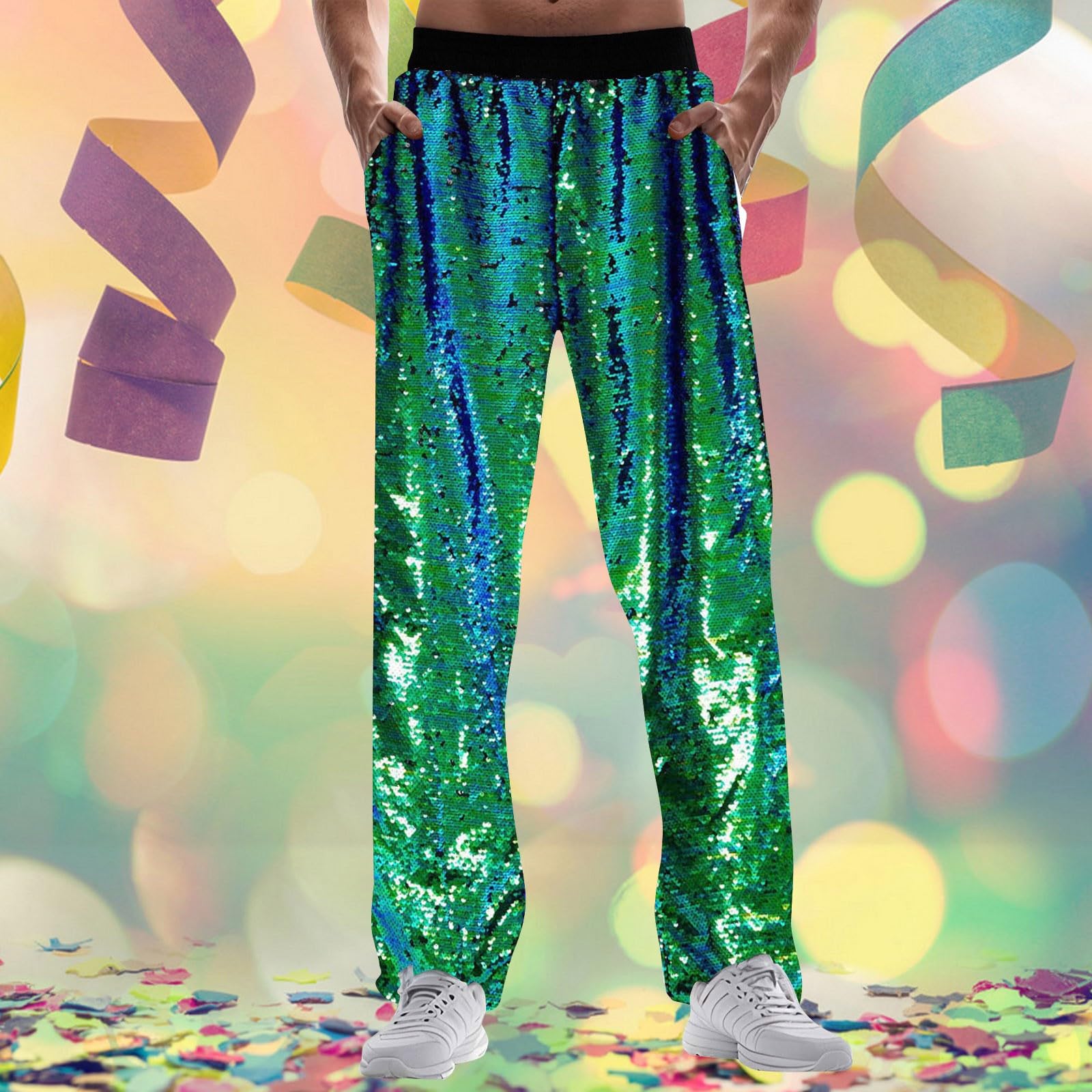 Generisch Pantaloni estivi da uomo, in lino, larghi, larghi, comodi, in tessuto, con coulisse, tasche, spiaggia, yoga, casual, A117