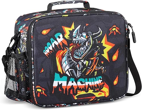 Miniatura 14 de rockpapa Lonchera infantil para niños con correa, impermeable, resistente a las manchas y al aceite, bolsa de almuerzo aislada, bolsa de almuerzo