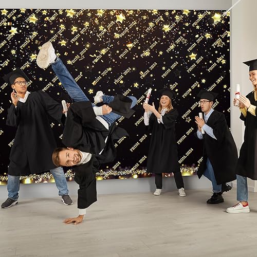 Miniatura 6 de Geyee Cartel de graduación 2024 con purpurina para decoración de graduación de graduación negro y dorado con 2 rotuladores plateados para la clase