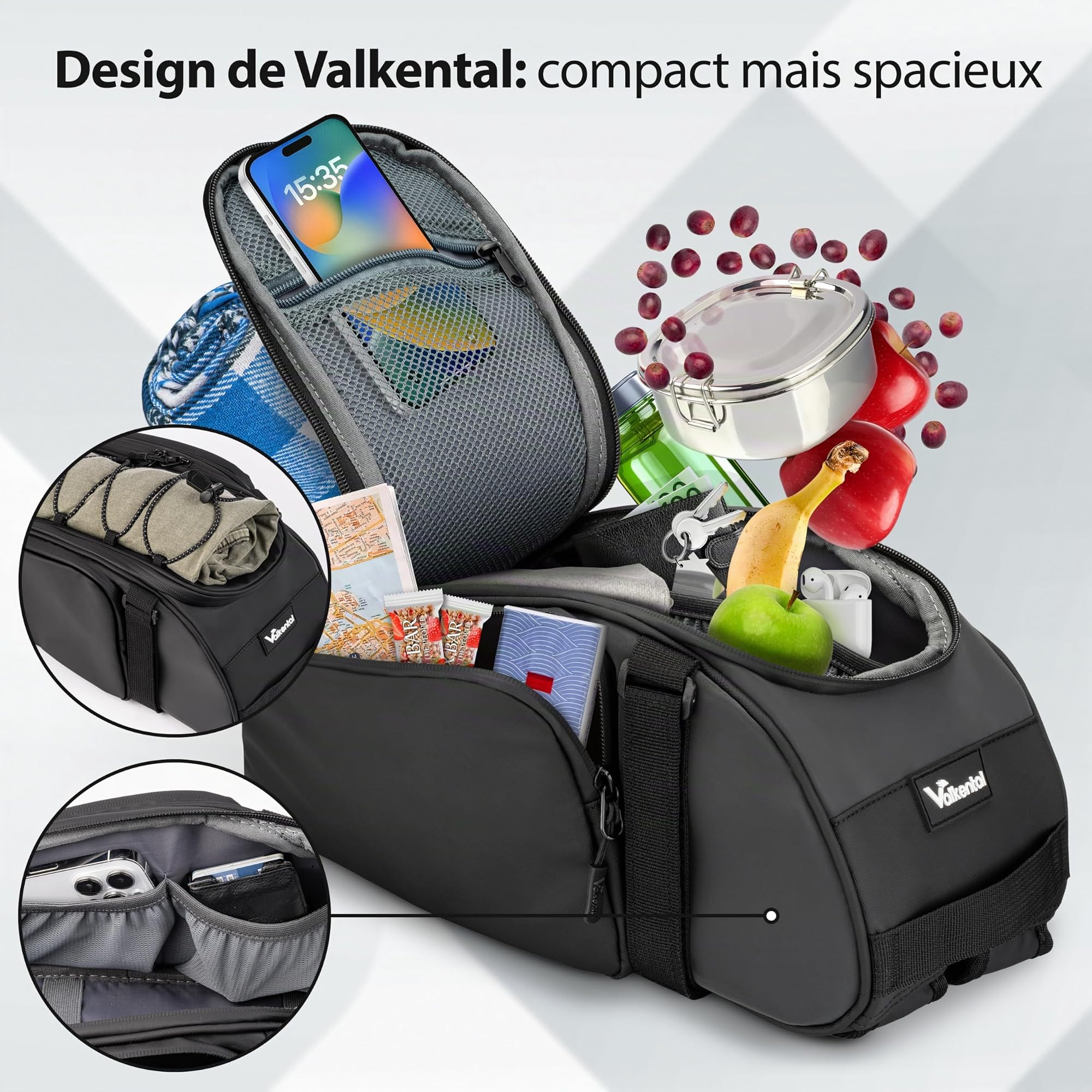 Valkental Sacoche de vélo 3 en 1 porte-bagages sac à dos, 10 l, imperméable réfléchissante poignée
