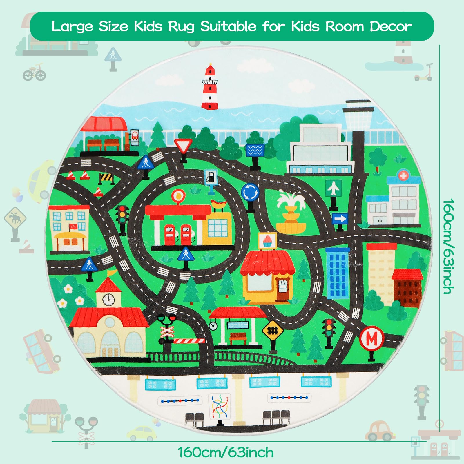 Tapete Infantil Trânsito Rodoviário 160cm - Mapa Cidade Para Carrinhos