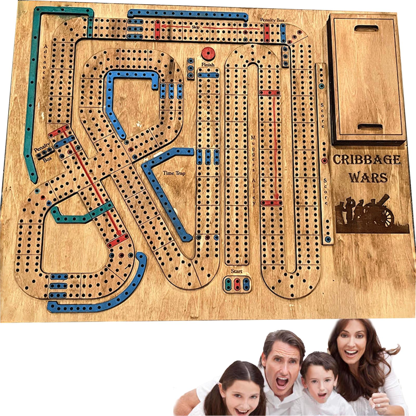 CHUNLIGOUJI Cribbage Wars Board Game, Cribbage Wars Board Game Wooden, War Game Wooden Cribbage Board Game, Built-In Storage Compartment for Cribbage Pegs (A)