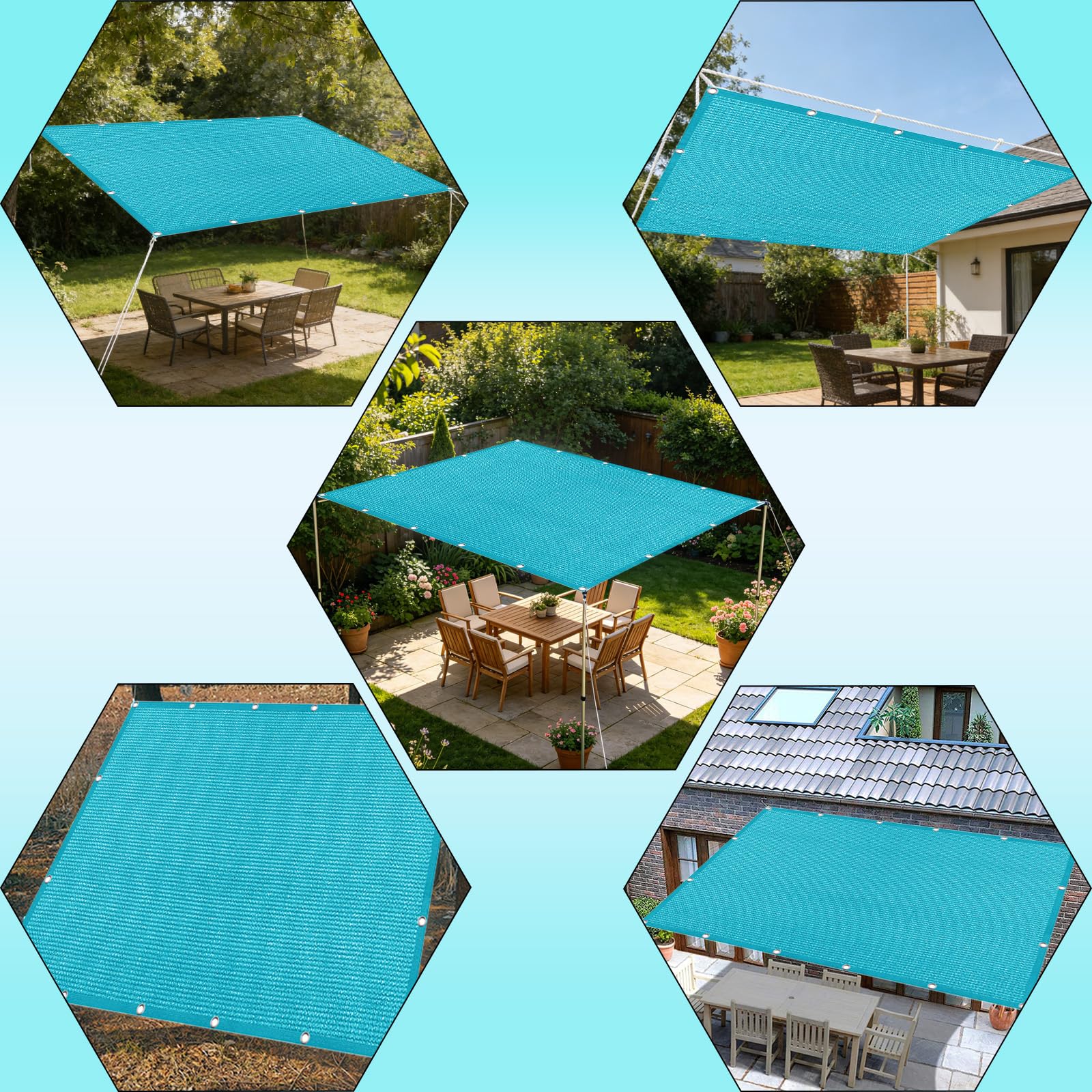 Tenda a Vela 1.4 x 2.5 m in Tessuto Hdpe, Permeabile All'Aria e All'Acqua, Telo Ombreggiante Occhiellato Tenda a Vela Rettangolare per Giardino Pergola, Blu Cielo