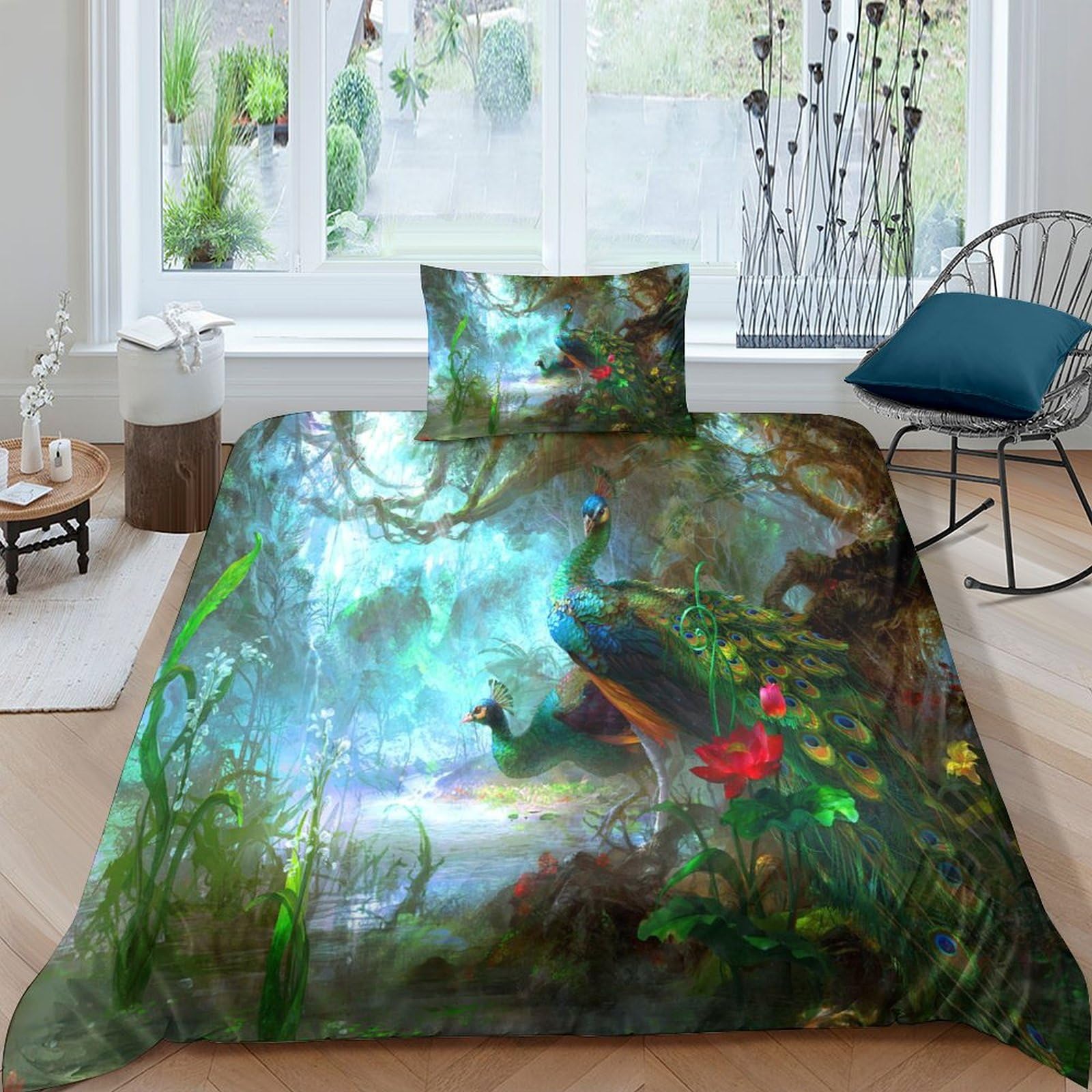 Housse de couette paon lit simple douce et protectrice pour un sommeil serein