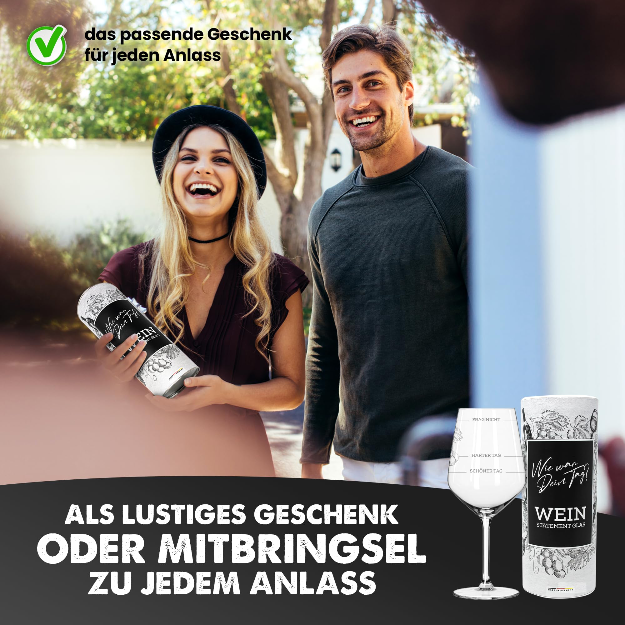 getbrave Weinglas | Guter Tag, Schlechter Tag, Frag nicht (530ml) in Geschenkbox | Wie war Dein Tag? | Geschenk für Frauen & Männer | Geburtstagsgeschenk | Weißweingläser Rotweingläser