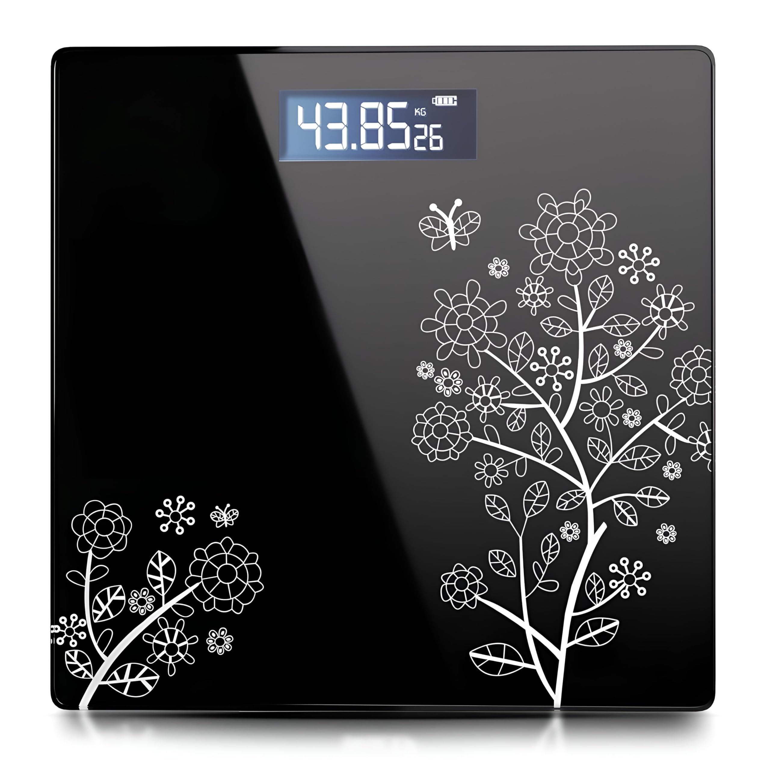 SKADIOO Floral Digital Bathroom Weighing Scale for Body Weight, LCD Display, Thick Tempered Glass, Electronic Weight Machine for Human Body, Accurate Bathroom Scale.