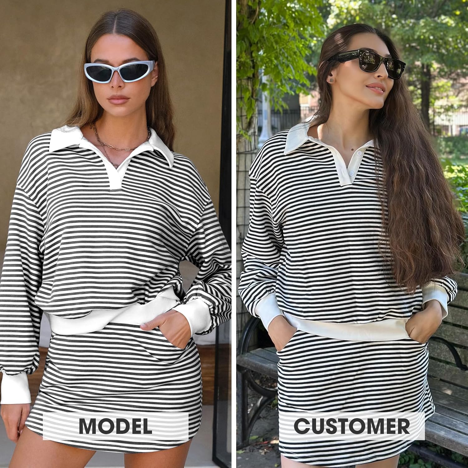EXLURA Womens Two Piece Sets Cotton Striped Sweatshirt Matching Skirt Skort Tennis Vacation Cruise Outfits Travel Set 2026 - Image 3