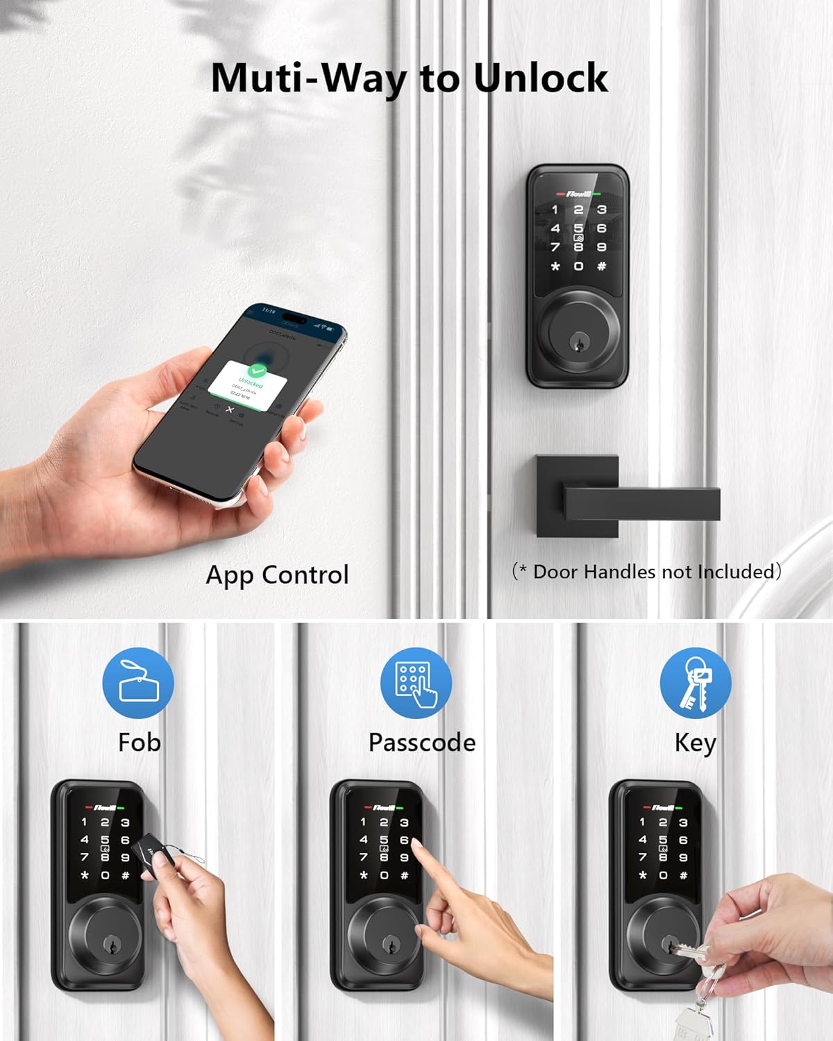 Zowill Smart Lock - Keyless Entry Door Lock with APP Control, Touchscreen Keypad Electronic Digital Lock, Auto-Lock, Easy Installation, Smart Door Locks for Front Door