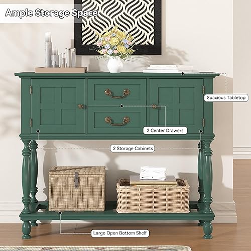 Miniatura 5 de Mesa consola con cajones, mesas de entrada vintage con almacenamiento y estante, mesa de pasillo con patas torneadas, mesa de sofá estrecha detrás