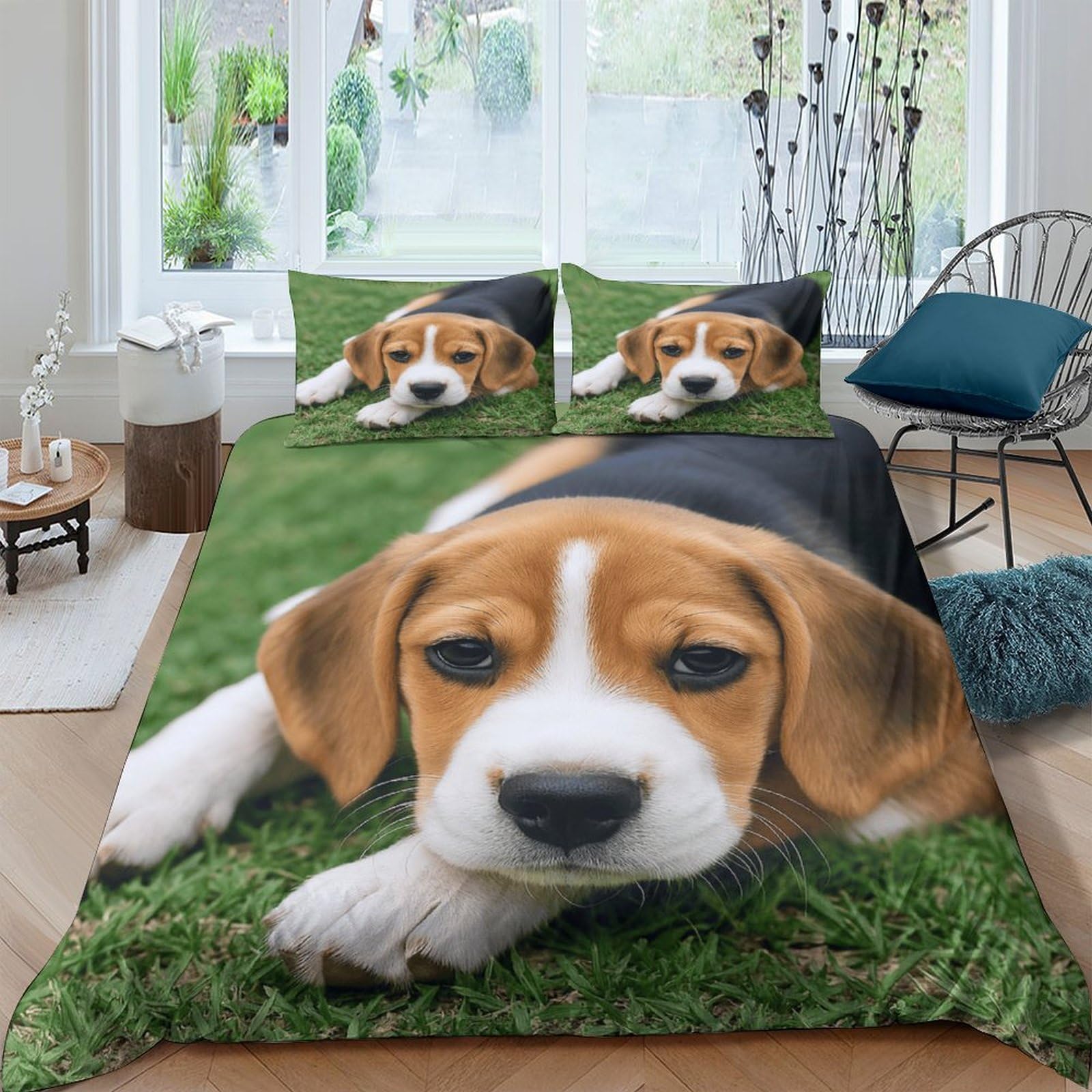 Ctjqhvkz Style-8 3D Printed Beagle Puppy Fitted Sheet Microfiber Soft Anti-Slip Dog Pattern Mattress Cover For Bedroom Guest Room Decor Single（135X200cm）