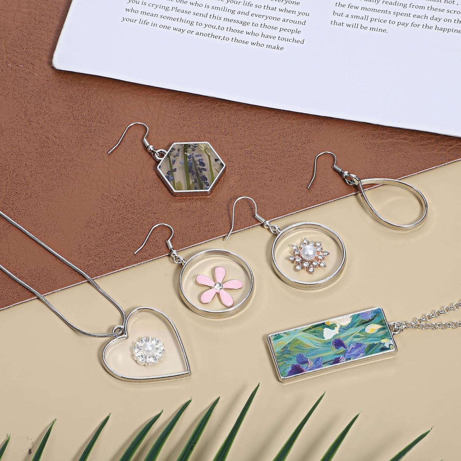 60 PCS Open Bezels for Resin Jewelry Making, 5 Styles Open Back Bezel Pendants, Resin Bezels for Jewelry Making, Necklace, Earrings, DIY Crafts