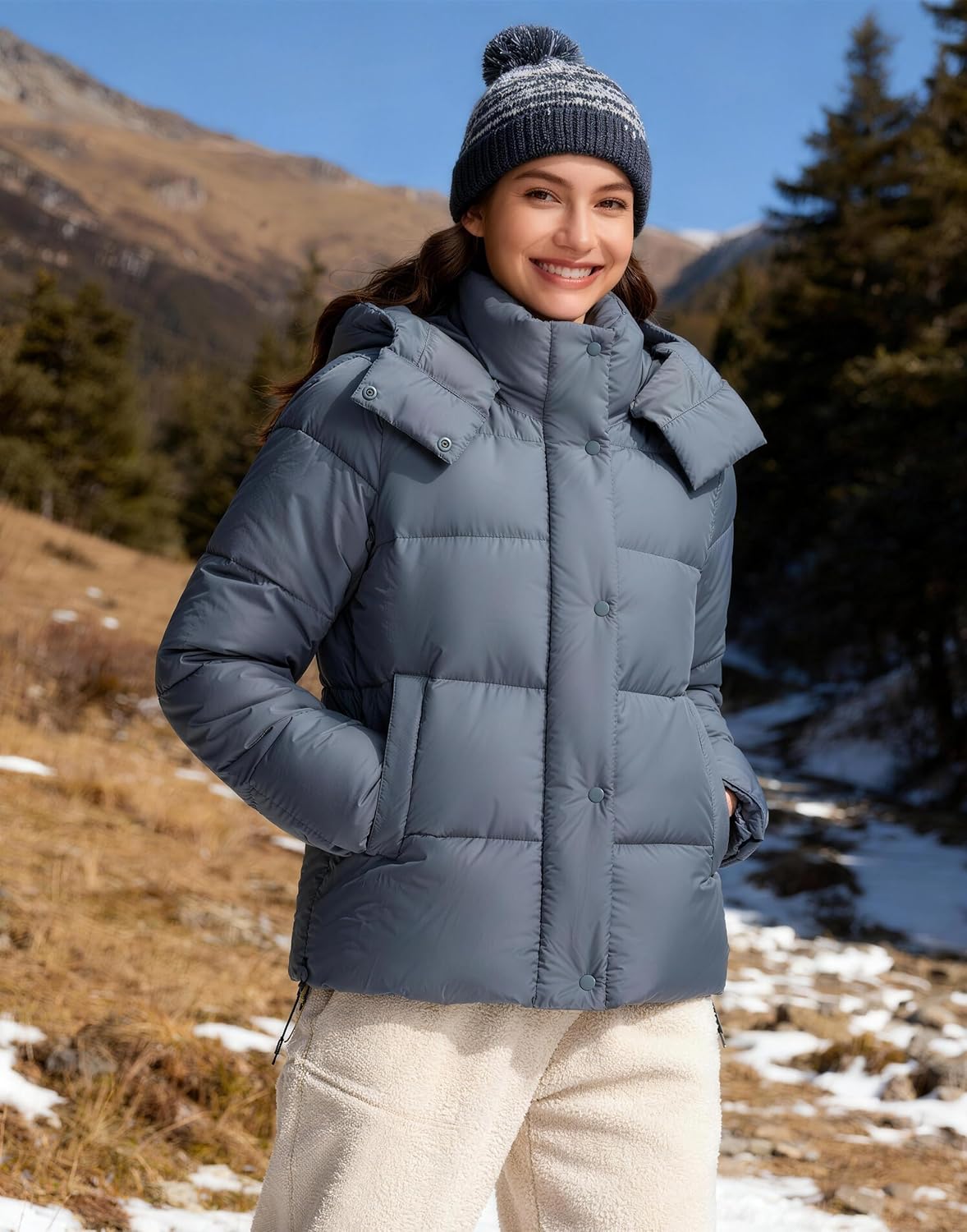 Pioneer Camp Women's Quilted Puffer Jacket, Warm Winter Coat Insulated Full Zip Hooded Jacket Pockets Outerwear Casual - Image 6