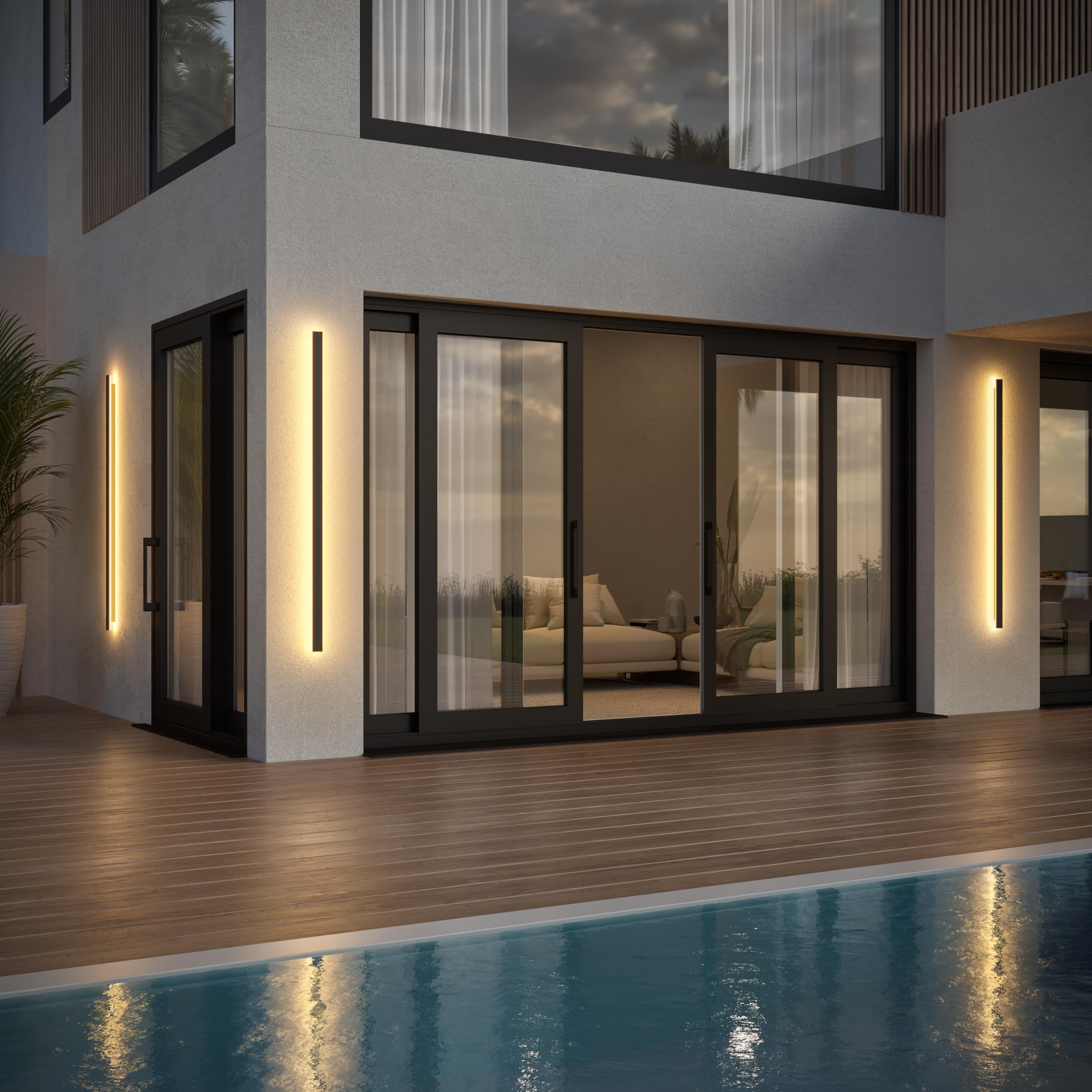 Svelte Long Outdoor Modern LED Wall Light, Warm 3000K Dimmable IP65 Exterior Sconces, UL Listed Linear Lighting Fixture Wall Mount for Porch & Patio Lights, Hard Wired (60 Inches)