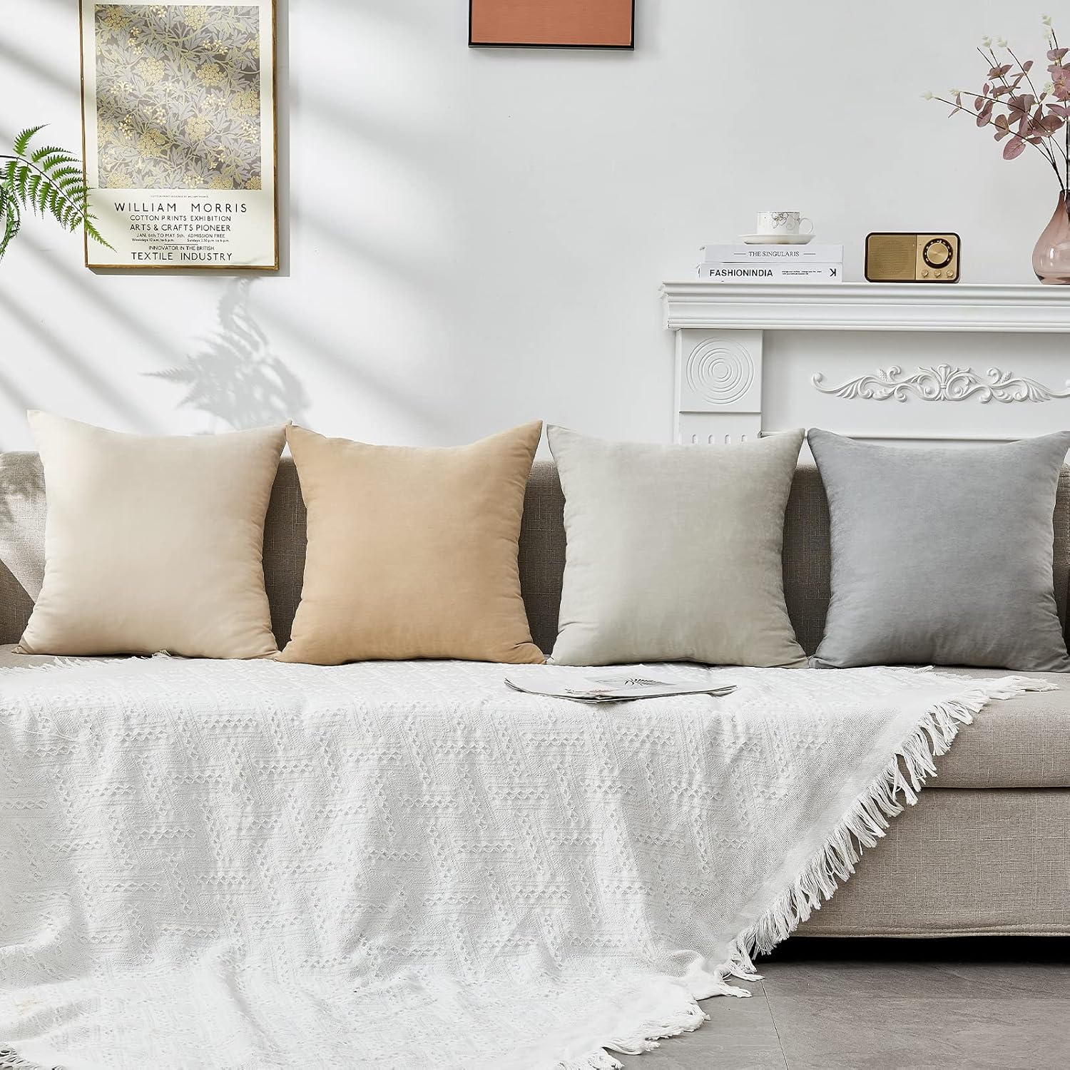 Couch Pillow Covers 20x20 Set of 4 Neutral Decorative Square Throw Pillows Cover Soft Cushion Covers Modern Boho Accent Pillowcases