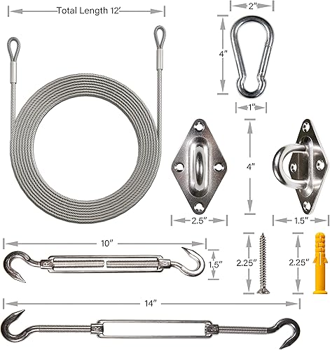 Miniatura 2 de ShadeMart Kit de accesorios de acero inoxidable de 10 pulgadas más cable resistente para toldo triangular con cable de extensión de 12 pies