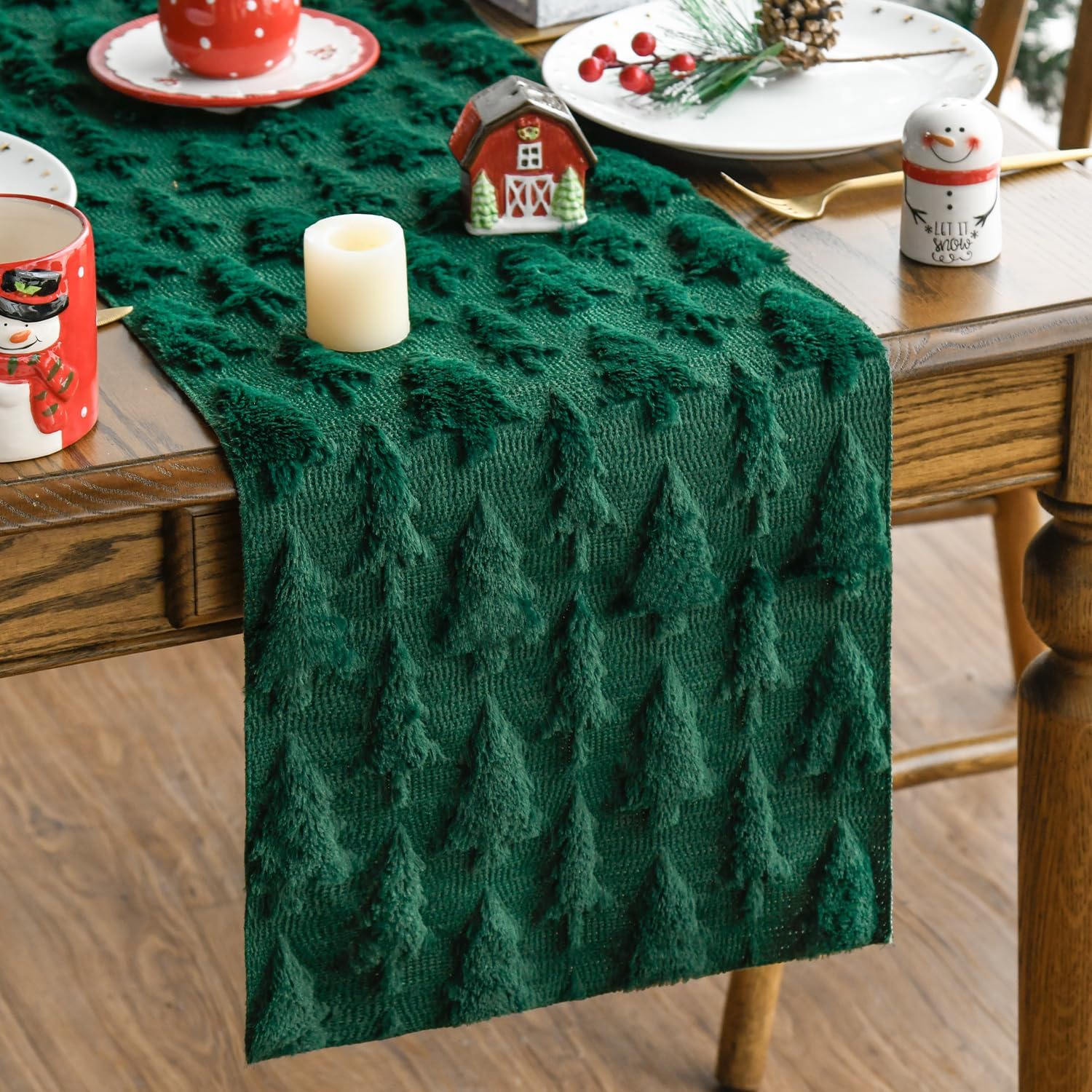 Artoid Mode Green Christmas Trees Soft Plush Faux Fur Jacquard Christmas Table Runner, Holiday Kitchen Dining Table Decoration for Home Party Decor 13×72 Inch Artoid Mode Green Christmas Trees Soft Plush Faux Fur Jacquard Christmas Table Runner, Holiday Kitchen Dining Table Decoration for Home Party Decor 13×72 Inch