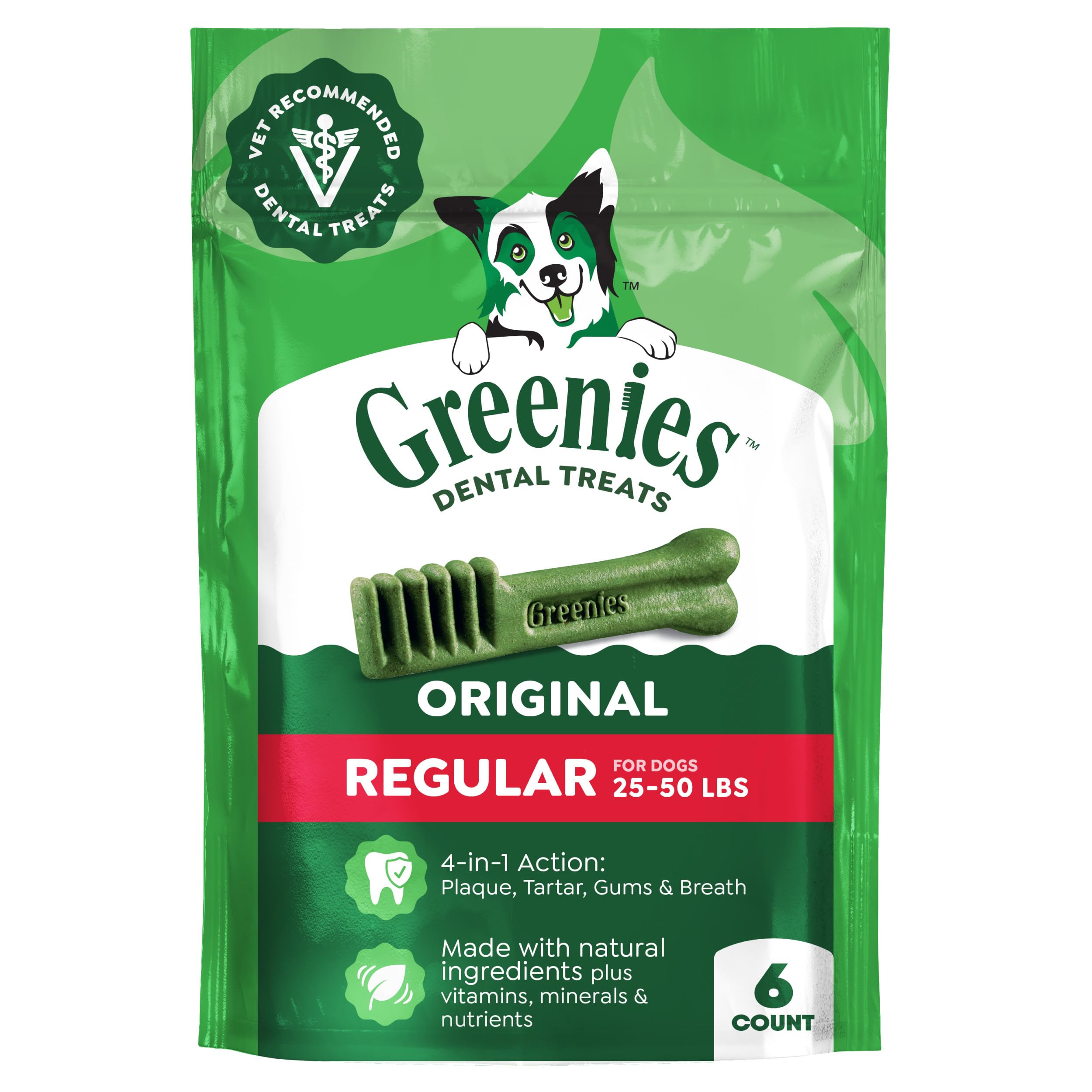 Greenies Original Regular Natural Dental Care Dog Treats, 6 oz. Pack (6 Treats)