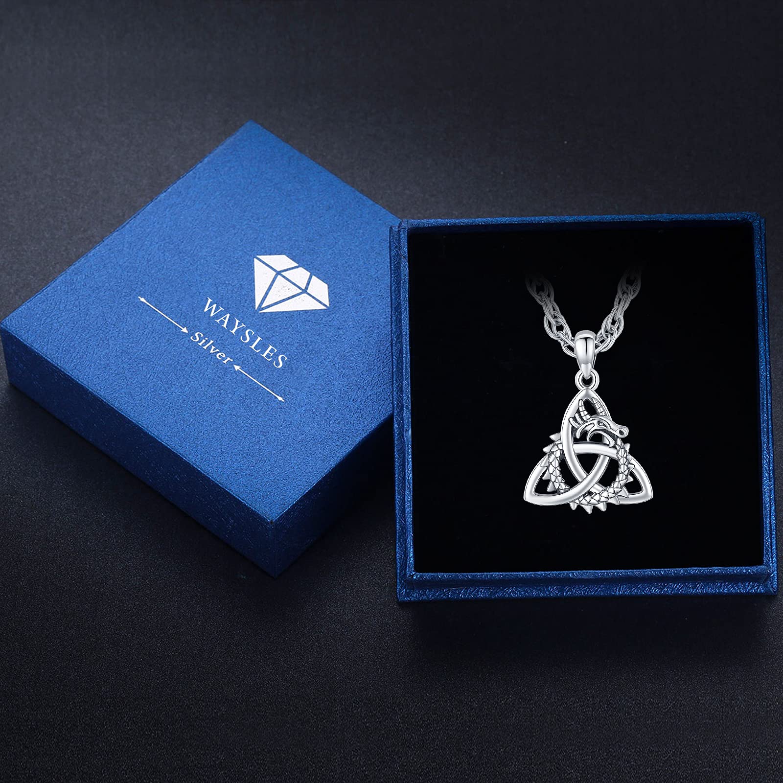 Geflügelter Doppel-Drachen Anhänger aus 925er Silber mit Kristall & keltischem Knoten – Gotischer Schmuck für Damen & Herren