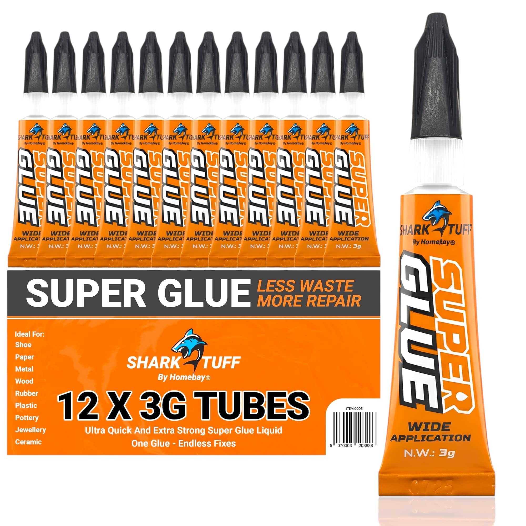 12 Pack - Strong Superglue All Purpose General Strong Instant Repair Toughest Adhesive Super glue Gel For Plastic Rubber Leather Shoes Metal Ceramic & More