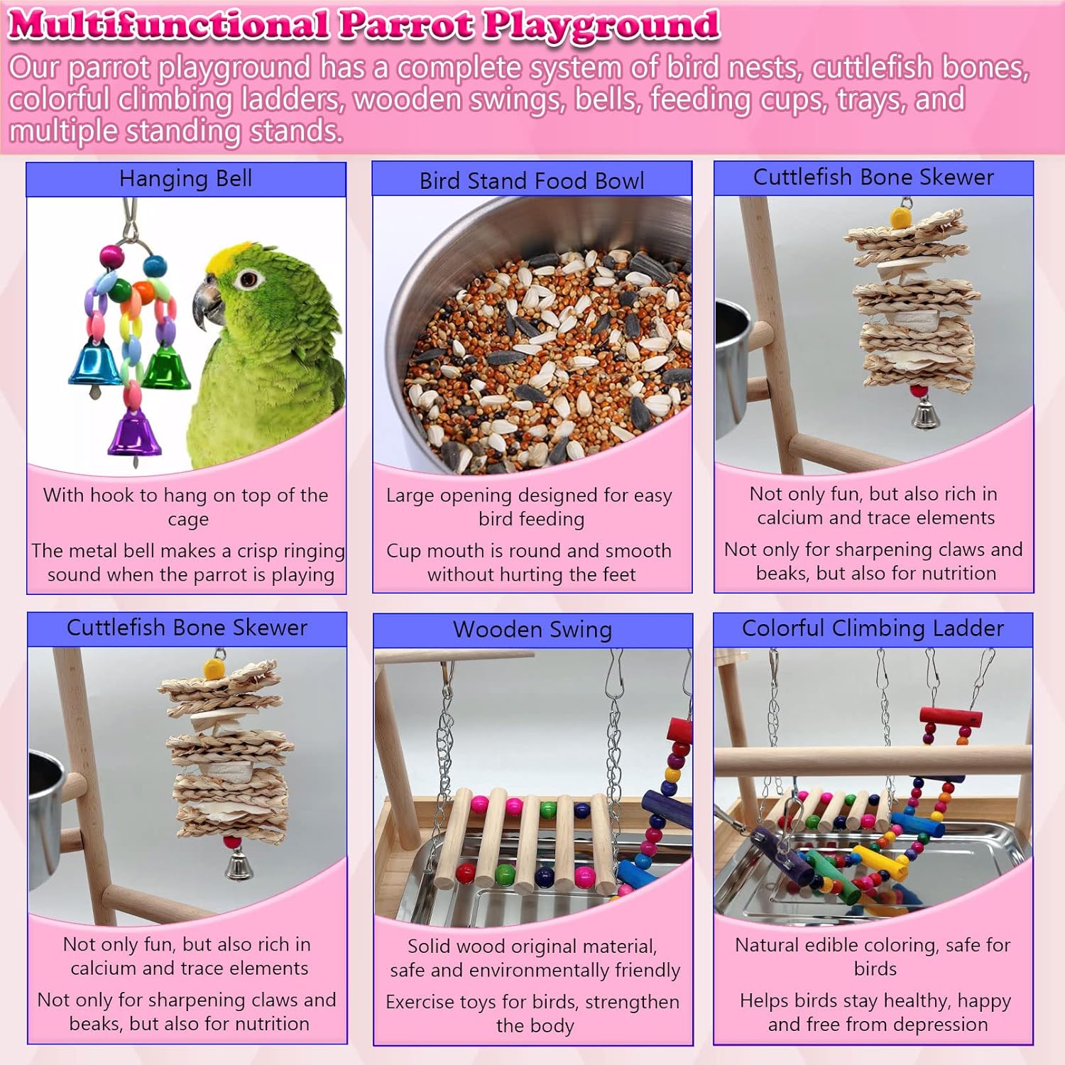 kathson Bird Playground,Parrot Play Stand,Parakeet Play Gym with Breeding Box and Food Cups,Cockatiel Perch Stand with Chewing&Exercise Toys,Birds Playstand for Budgie Conures Lovebirds