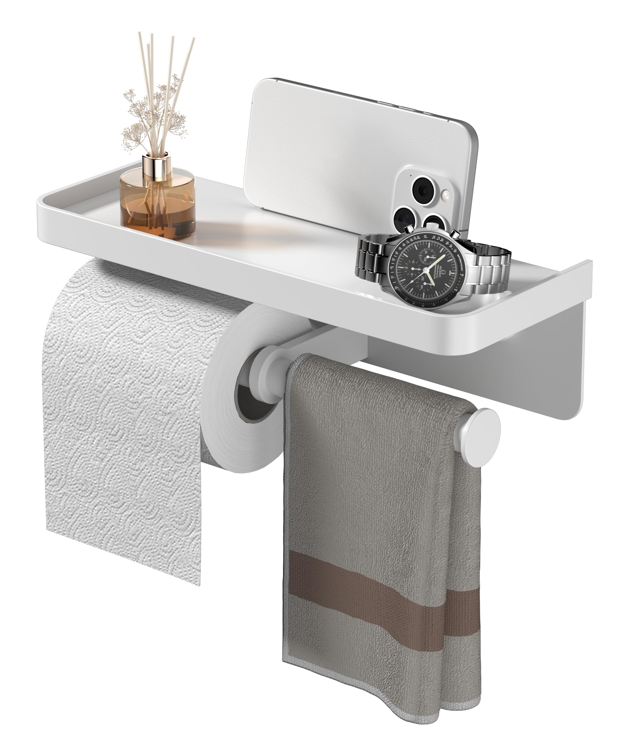 Double Toilet Paper Holder with Shelf, Commercial Toilet Paper Towel Holder Wall Mount, Tissue Roll Holder for Bathroom Kitchen RV, Double Tissue Roll Rack with Adhesive & Screw (Matte Black) — Amazon image 11