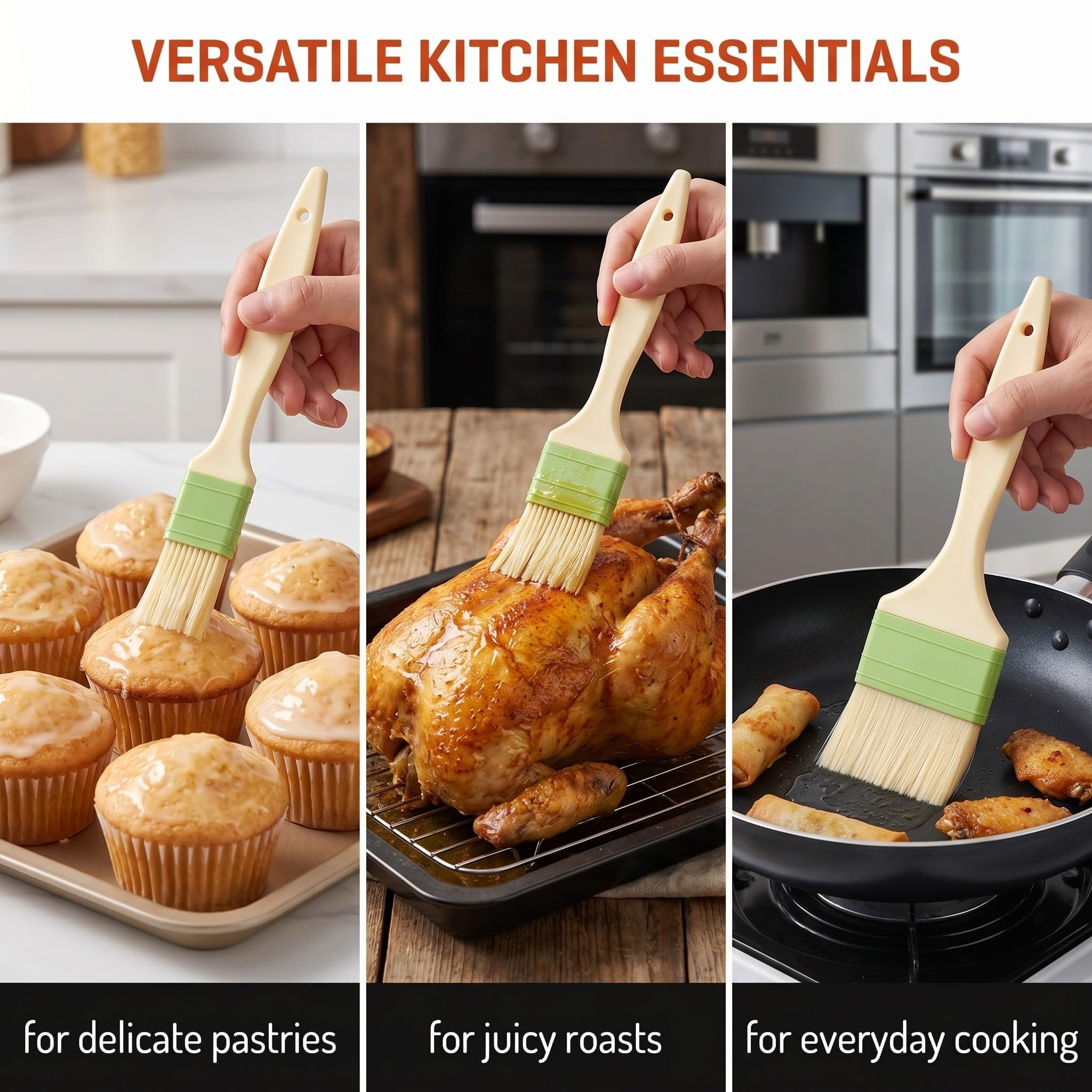 3 Pcs Spazzola Barbecue, Pennello Cucina, Pennello per Pasticceria Resistente al Calore, Pennello da Olio, per l'Applicazione di Marinate e Pasticcini, Forno, Cucinare, Grigliare Salsa