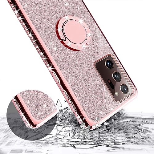 Miniatura 8 de Funda para Galaxy Note 20 Ultra con correa de cordón y soporte de anillo, bonita purpurina brillante para mujer, protección contra caídas a prueba