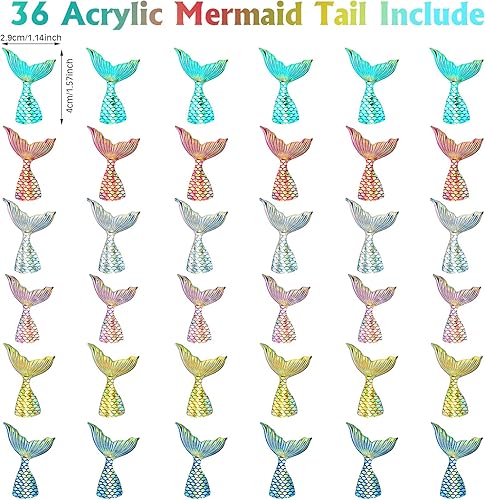Miniatura 2 de Yookeer 36 piezas de cola de sirena para cupcakes de acrílico, mini figuras de cola de sirena, decoraciones de pasteles con purpurina para