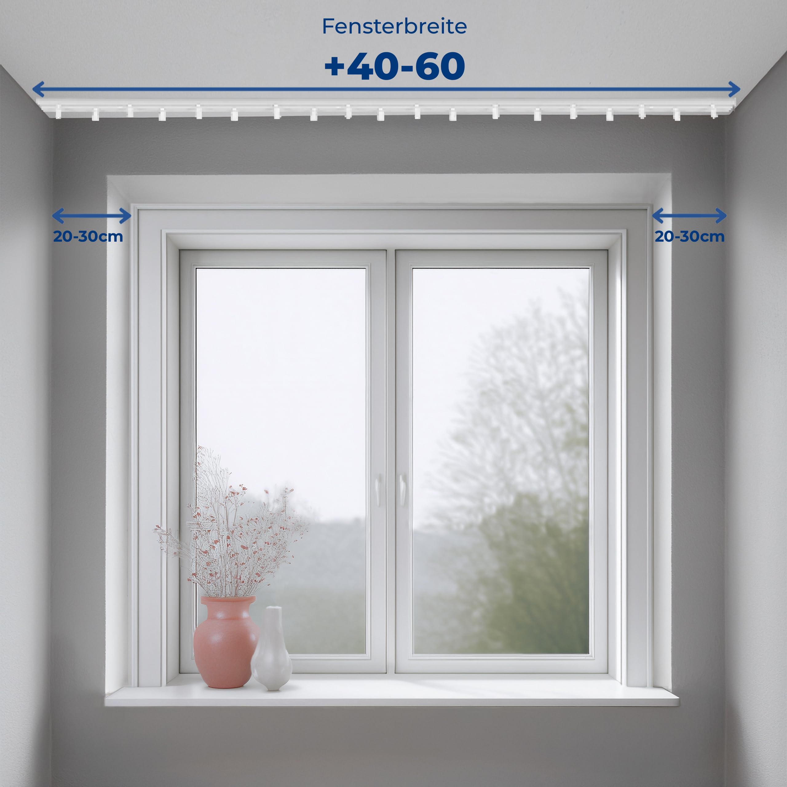 Gardinenschiene mit Blende 1-läufig – PVC Vorhangschiene zur Deckenmontage, Deckenschiene für Vorhänge, Weiß, mit Haken mit Rolle, 440 cm