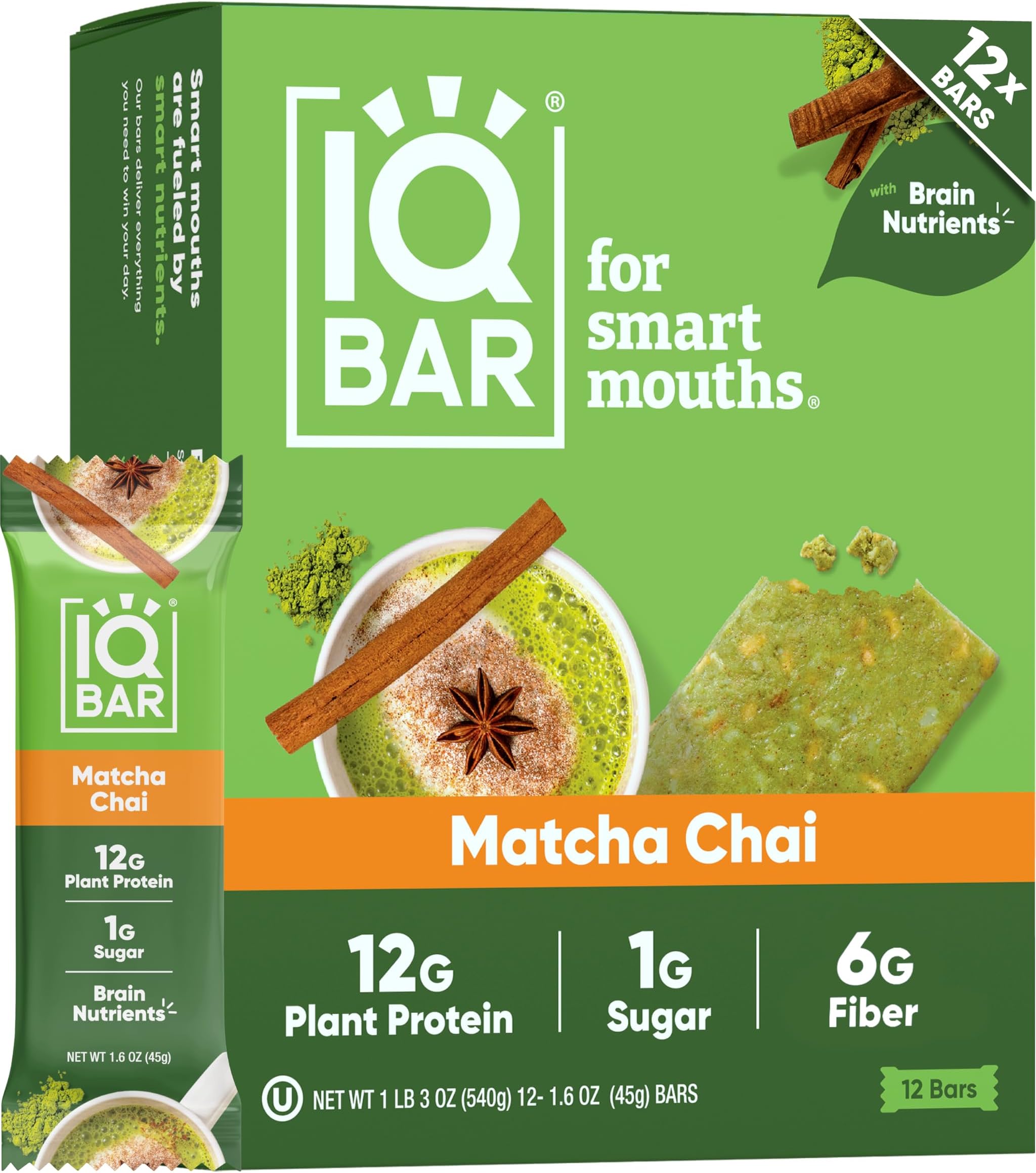 Brain and Body Keto Protein - Matcha Chai Keto - 12-Count Energy - Low Carb Protein - High Fiber Vegan and Low Sugar Meal Replacement - Vegan Snacks