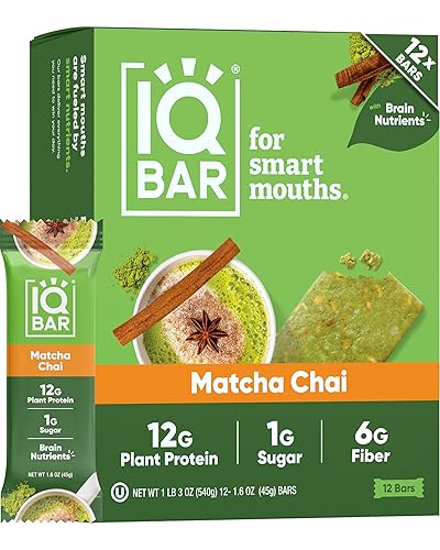 Miniatura 17 de IQBAR - Barras de proteínas vegetales para el cerebro y el cuerpo - Chocolate Chip de Menta - Paquete de 12 - Keto, veganas, bajas en carbohidratos