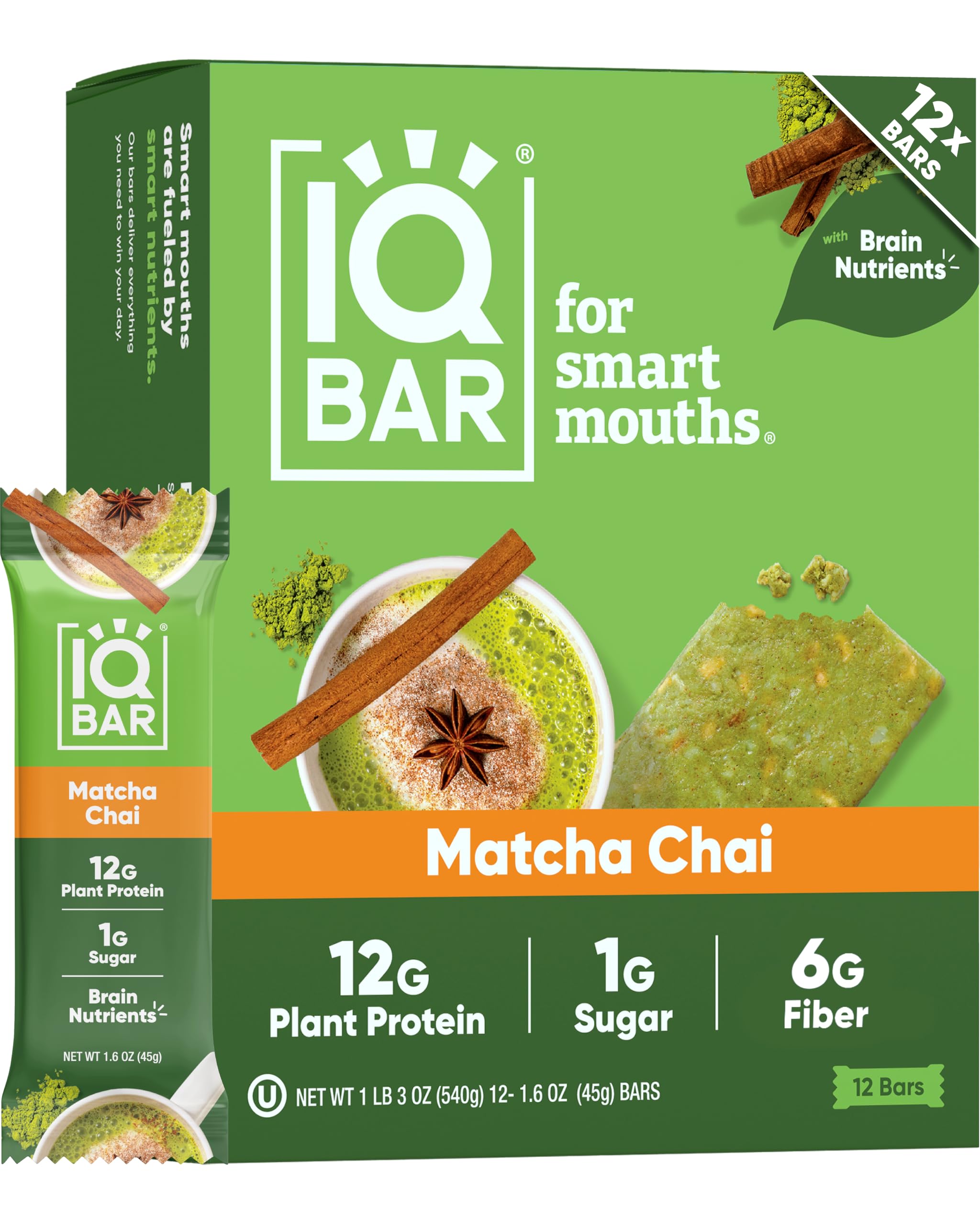 Brain and Body Keto Protein - Matcha Chai Keto - 12-Count Energy - Low Carb Protein - High Fiber Vegan and Low Sugar Meal Replacement - Vegan Snacks