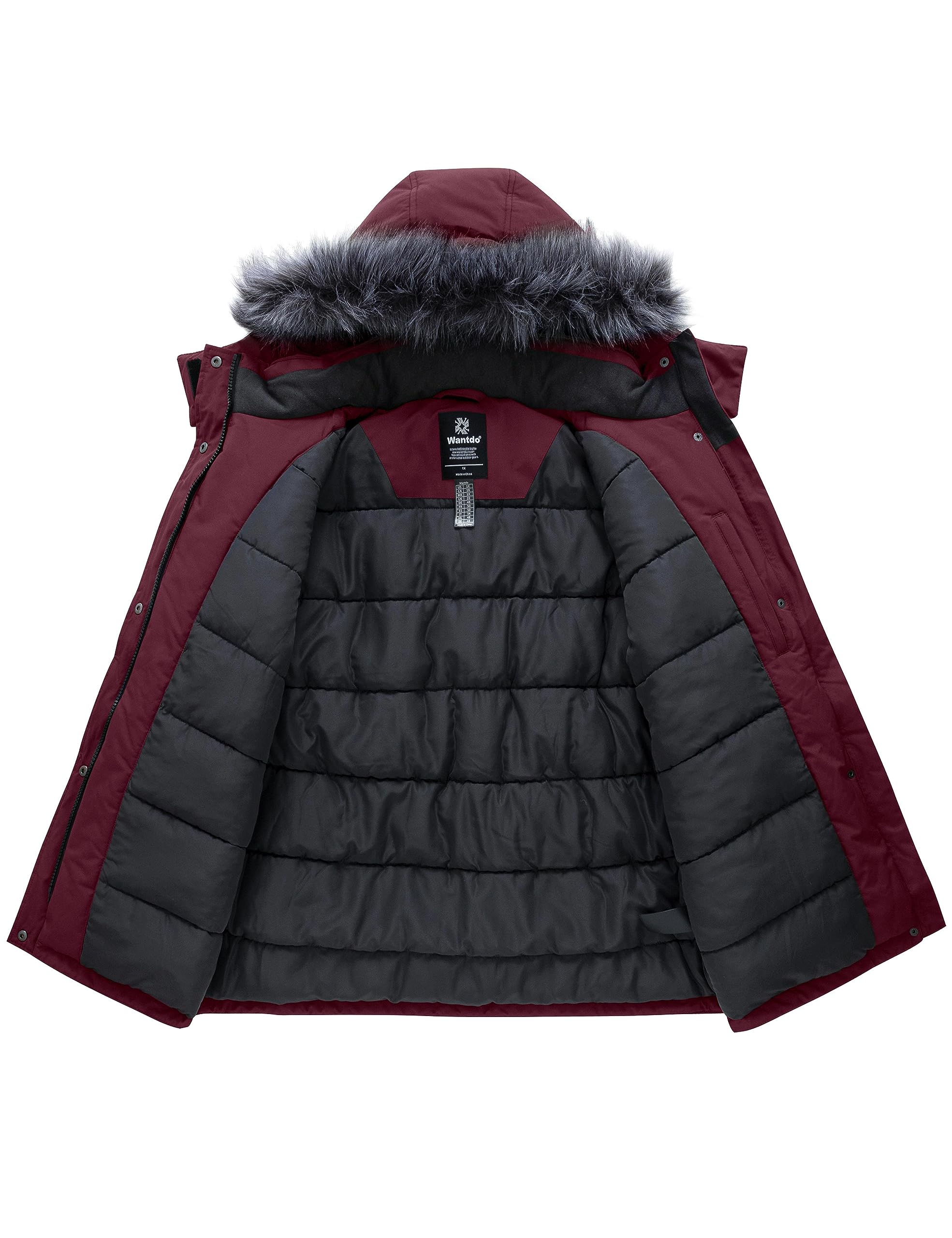 Wantdo Damen Winterjacke Übergröße Wasserdicht Warme Puffer Parka mit Abnehmbarer Kapuze