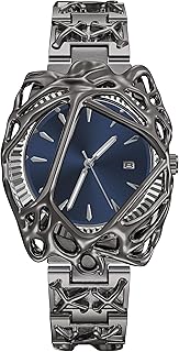 Men's Irregular Skeleton Quartz Watch Y2K Personality Fashion Chaoliu Stainless Steel Band, Waterproof Analog Wristwatch with Date Window for Business Casual Daily Wear