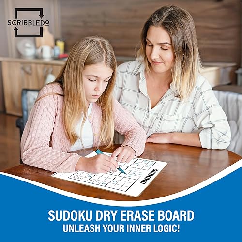 Miniatura 5 de SCRIBBLEDO Sudoku de borrado en seco para niños, rompecabezas de Sudoku para adultos de todas las edades de 9 x 12 pulgadas, pizarra blanca fácil y