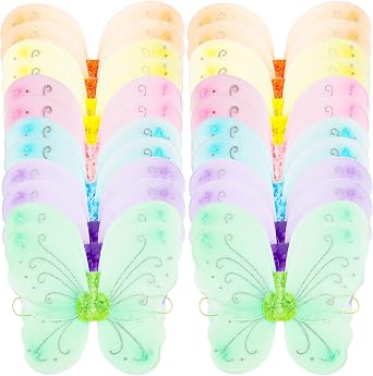 24 Pack Girls Fairy Wings Bulk Butterfly Wings Butterfly Angel Costume Wing for Kids Cosplay Wedding Decoration Party Dress up, 6 Colors