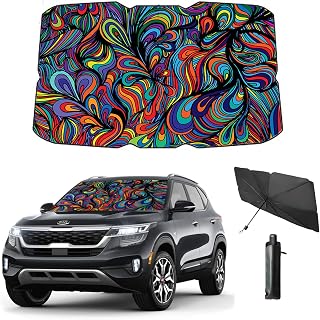 Windshield Sun Shade Car Brella Shield 57 * 31" Umbrella Sunshade for Front Window Sun Visor Portector Funny Printed (Abstract)