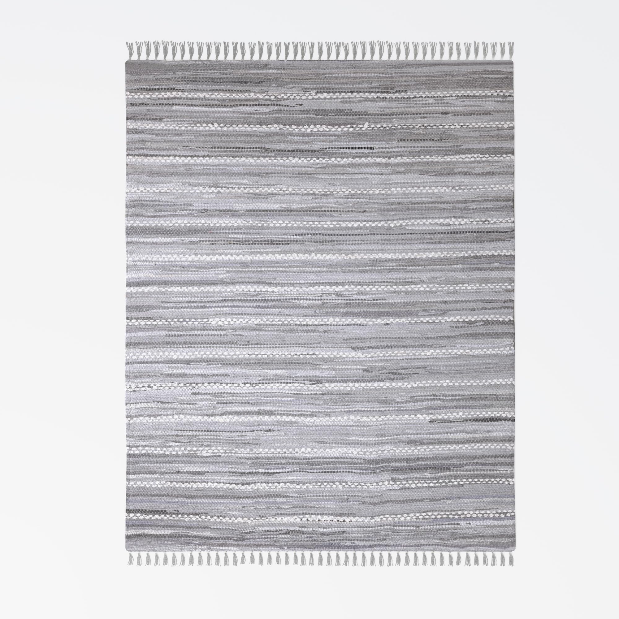 MY-RUG Chindi Fleckerlteppich 160x230 cm - Handgewebter Baumwollteppich | Nachhaltiger Wendeteppich aus Naturfaser, handgemachter Flickenteppich für Küche und Flur, robust und pflegeleicht in Grau
