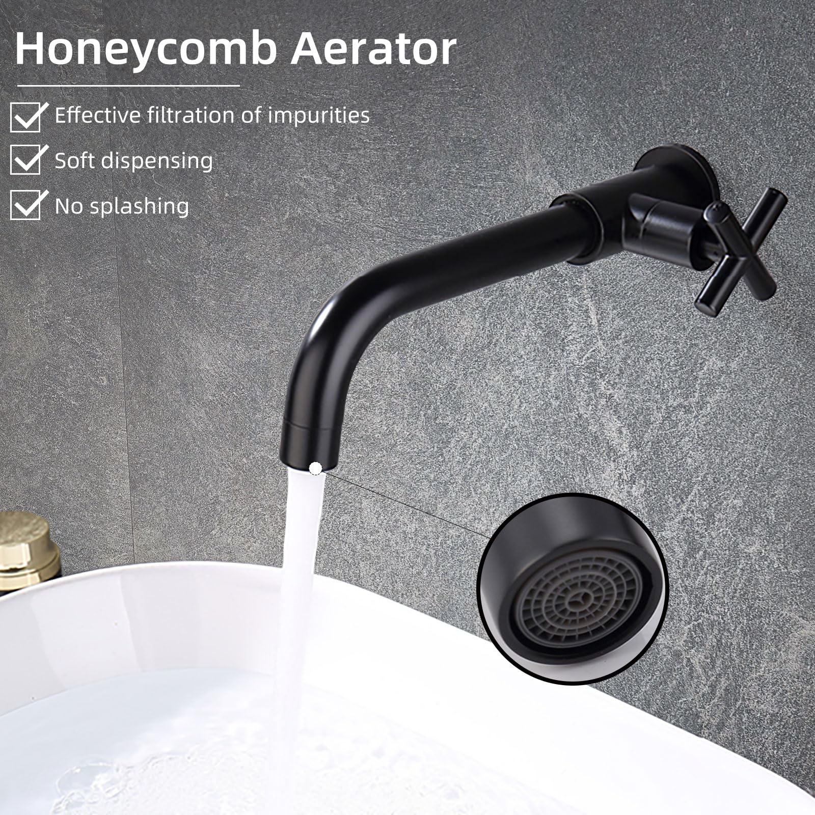 PHASAT Grifo de Agua Fría en Pared Negro Grifo Cocina de Pared de Montaje Grifo de Lavabo de Latón para baño, fregona, piscina, lavadora, grifos de jardín PTMP20B