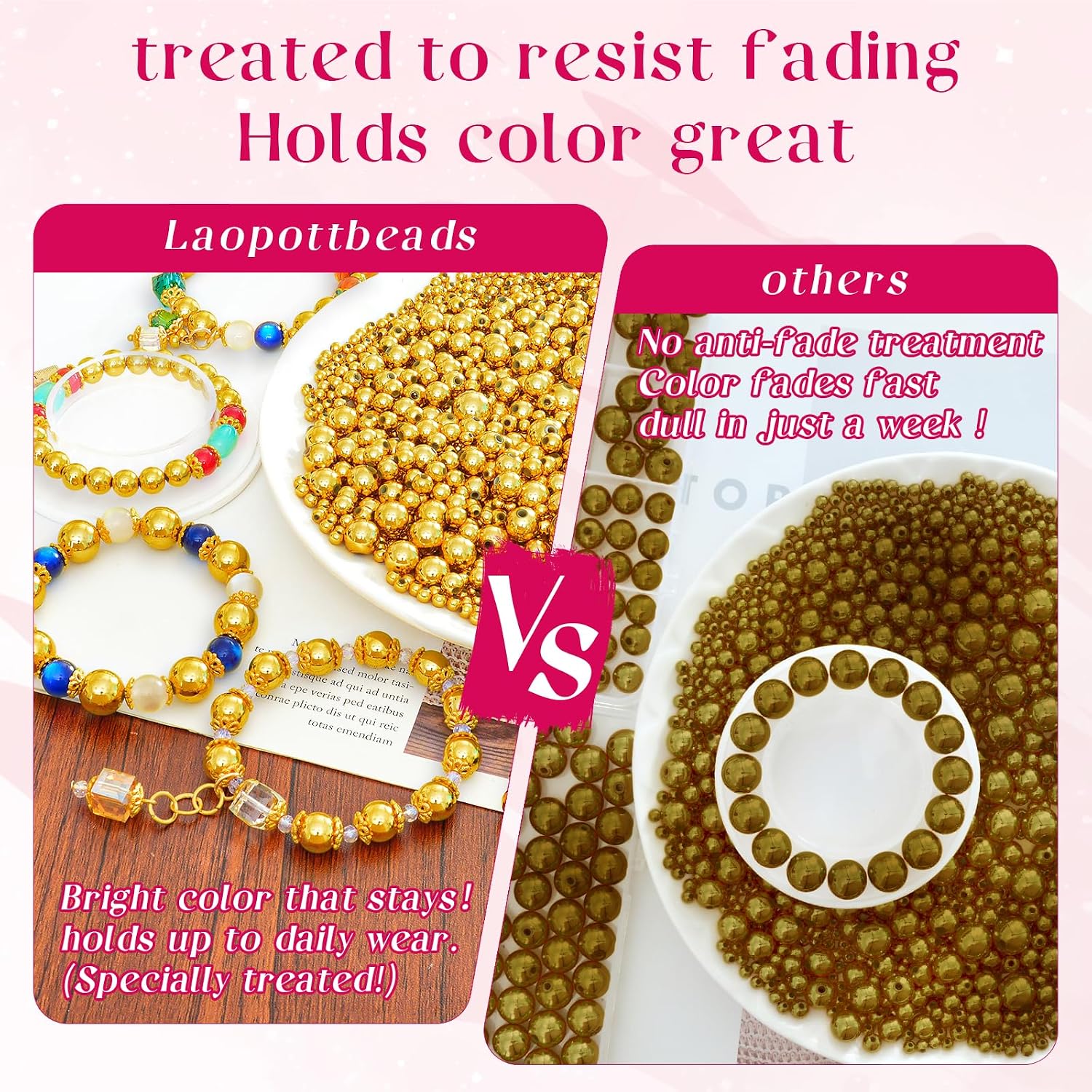 Laopottbeads 2000 Pcs Gold Beads with Oxidation-Resistant Finish, 4mm Round Beads DIY Kit for Bracelets, Earrings, Necklaces & Anklets