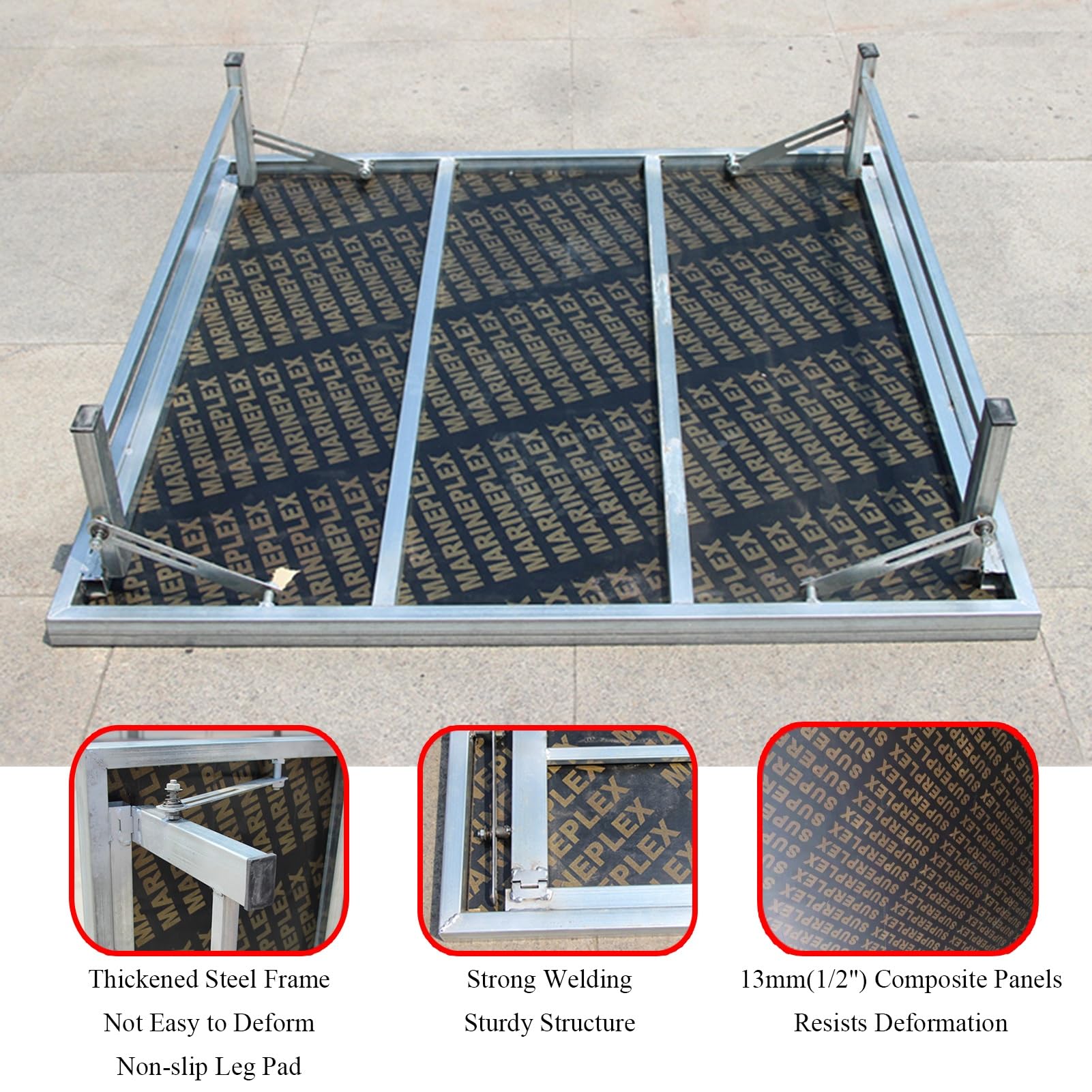 Estrade Plateforme de Scène Pliable et Portable avec Pieds Antidérapants, Scène Modulaire à Hauteur Réglable, Support en Fer Galvanisé + Panneau Composite(H30cm/11 3/4",100x128CM(39 3/8X50 3/8"))