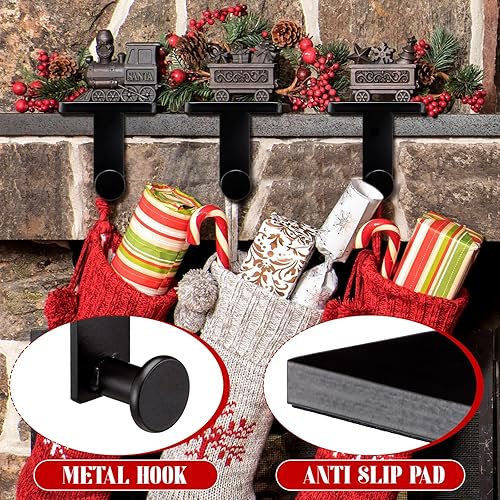 Miniatura 6 de Landhoow 8 soportes para calcetines de Navidad, ganchos resistentes de hierro forjado con almohadilla protectora para chimenea, estante del hogar