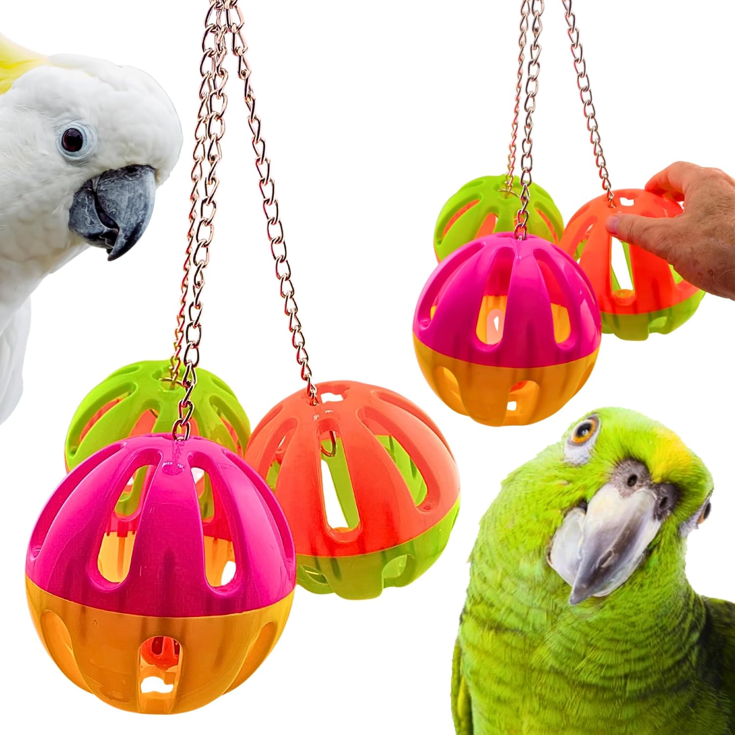 Bonka Bird Toys 1006 Huge Tuff Balls 25.5" Hanging Chew and Forage Toy with Rattling Plastic Balls for Large and Extra-Large Parrots Macaws Cockatoos African Greys