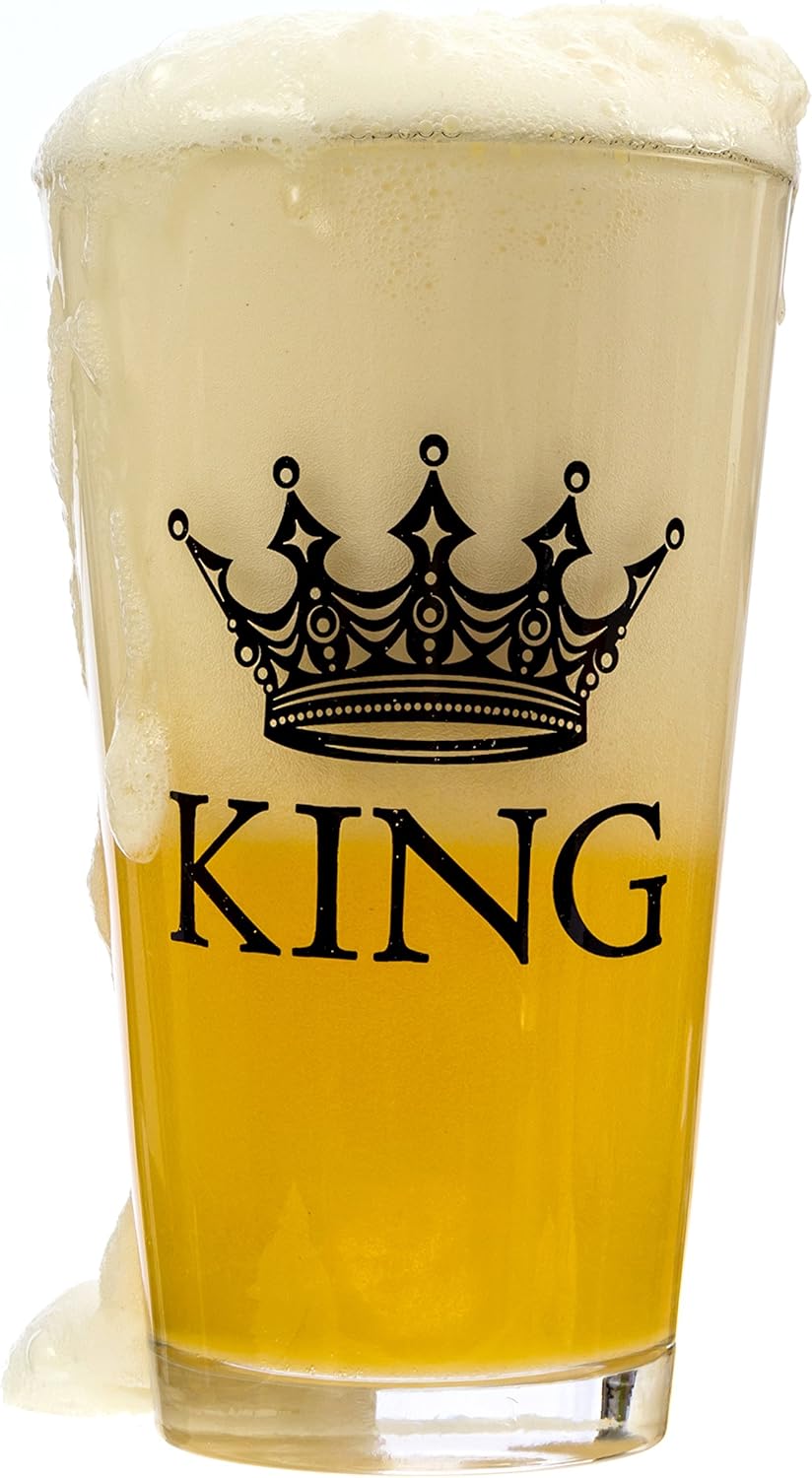Exclusive Discount 70% Price King Beer & Queen Wine Glass Set | Beautiful Gift for Newlyweds, Engagements, Anniversaries, Weddings, Parents, Couples, Christmas - Novelty Drinking Glassware (King Beer & Queen Wine Glass Set)